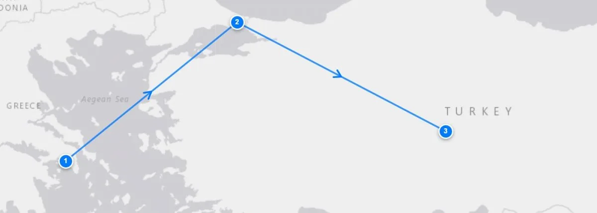 Delphi, Korinth And Cappadocia route map